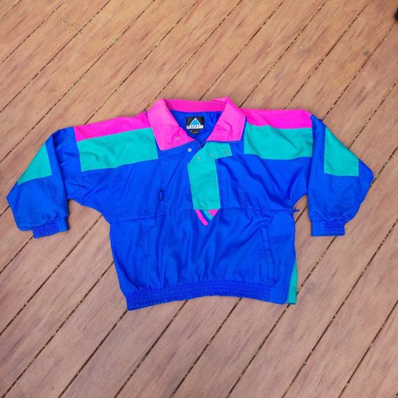 SOLD: VTG 80s 90s Color Block Wind Breaker XL - Picture 7 of 12